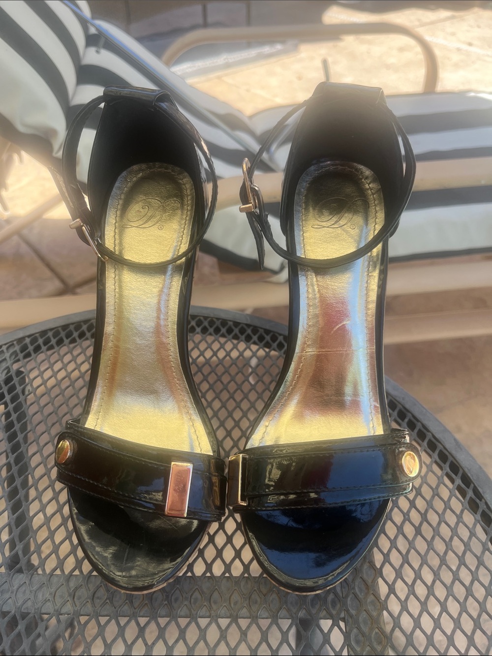 Wild Diva Black Patent Cork Wedge Sandals with Ankle Strap - Picture 2 of 9
